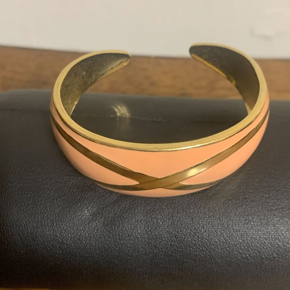 Vintage Gold Tone Peach Enamel Cuff Bracelet